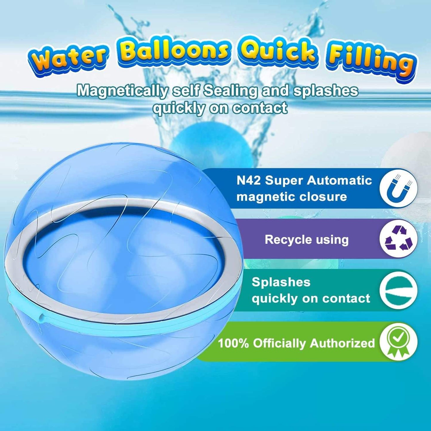 6 Pcs Reusable Magnetic Water Balloons Refillable Quick Fill Self Sealing Bomb