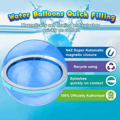 6 Pcs Reusable Magnetic Water Balloons Refillable Quick Fill Self Sealing Bomb