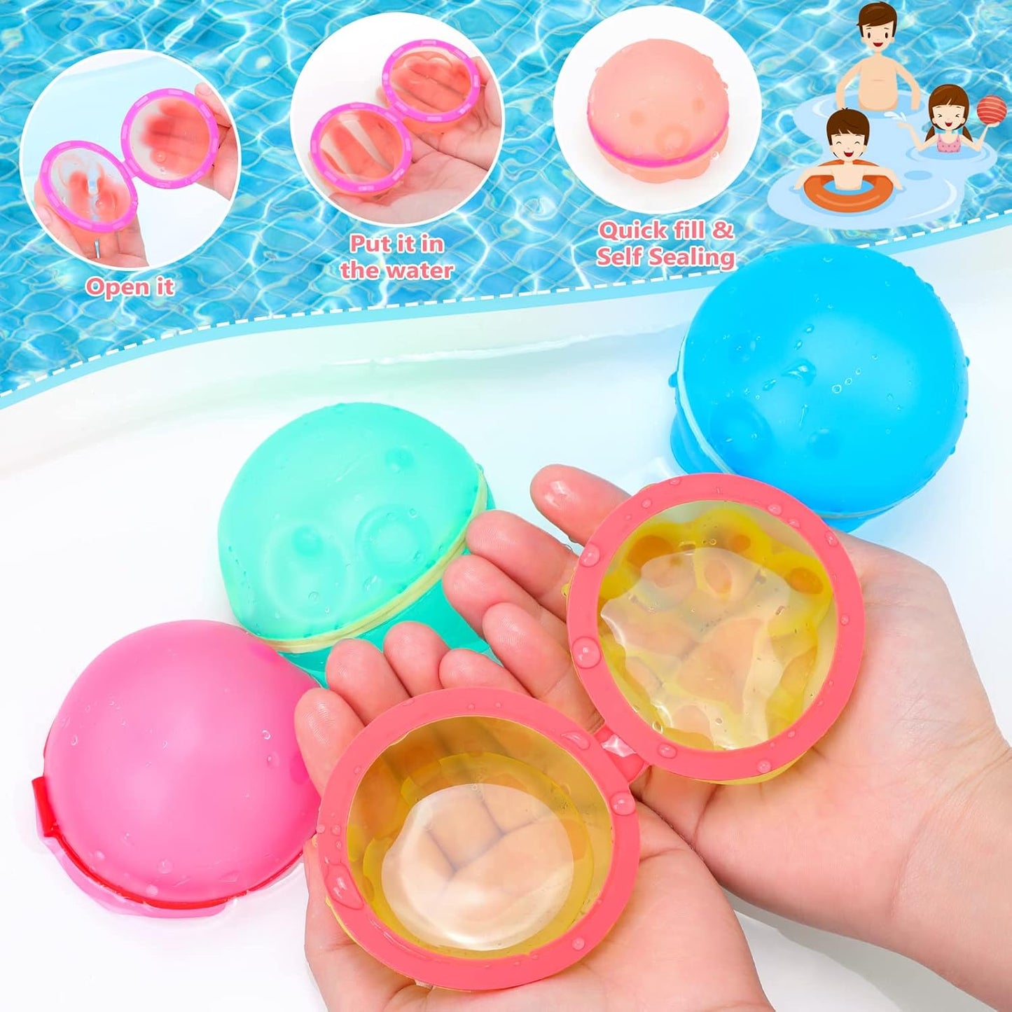 6 Pcs Reusable Magnetic Water Balloons Refillable Quick Fill Self Sealing Bomb