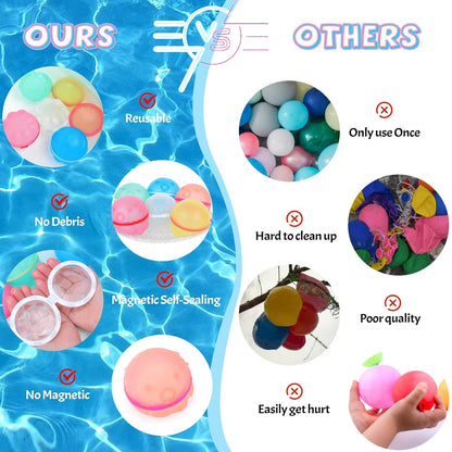 6 Pcs Reusable Magnetic Water Balloons Refillable Quick Fill Self Sealing Bomb