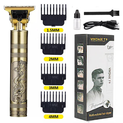 Original Vintage T9 Professional USB Rechargeable Steel Body Cordless Hair Shaver Trimmer Kit Electric Beard Clipper Barber Trimmer
