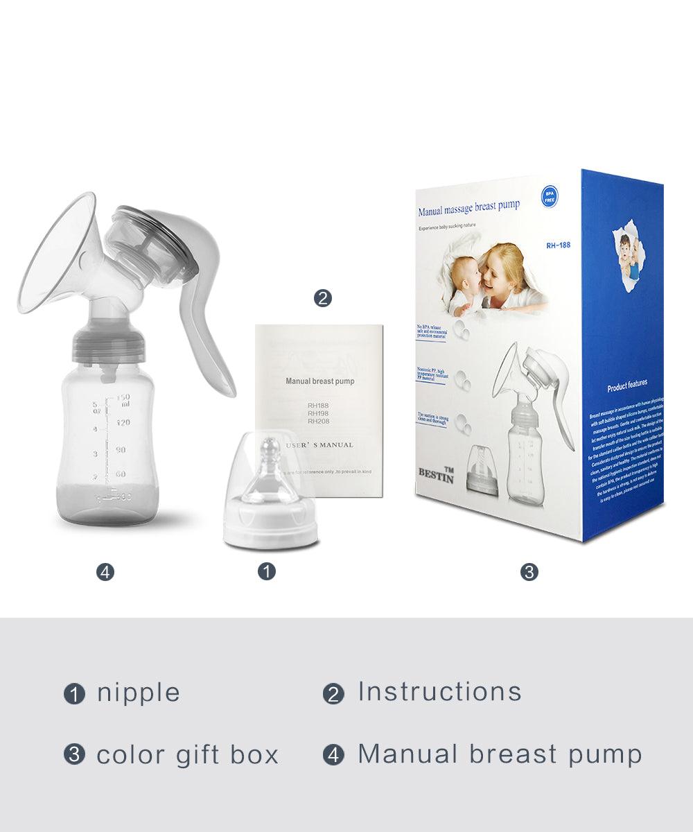 Portable Manual Breast Pump, Silicone Manual Milk Breast Pump with baby bottle ( Single ), Hand Pump for Breastfeeding Rh-188 - Nakson