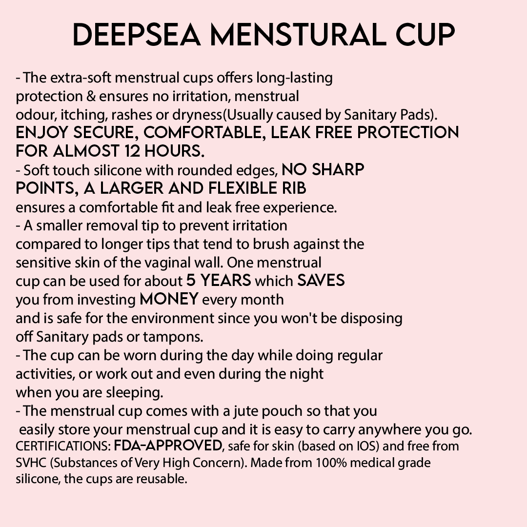 Deepsea Menstrual Cup / Period Cup – Large & Small - Premium Quality, BPA Free 100% Medical Grade Silicone - Nakson