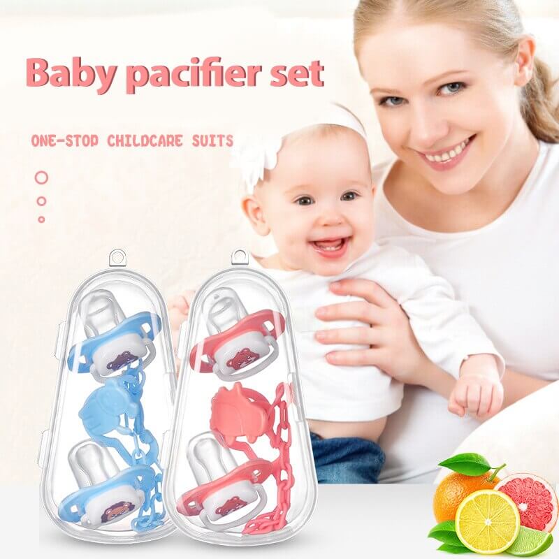 Baby Pacifier Set Silicone Nipples Chain Combination Baby Sleeping Pacifier With Storage Box